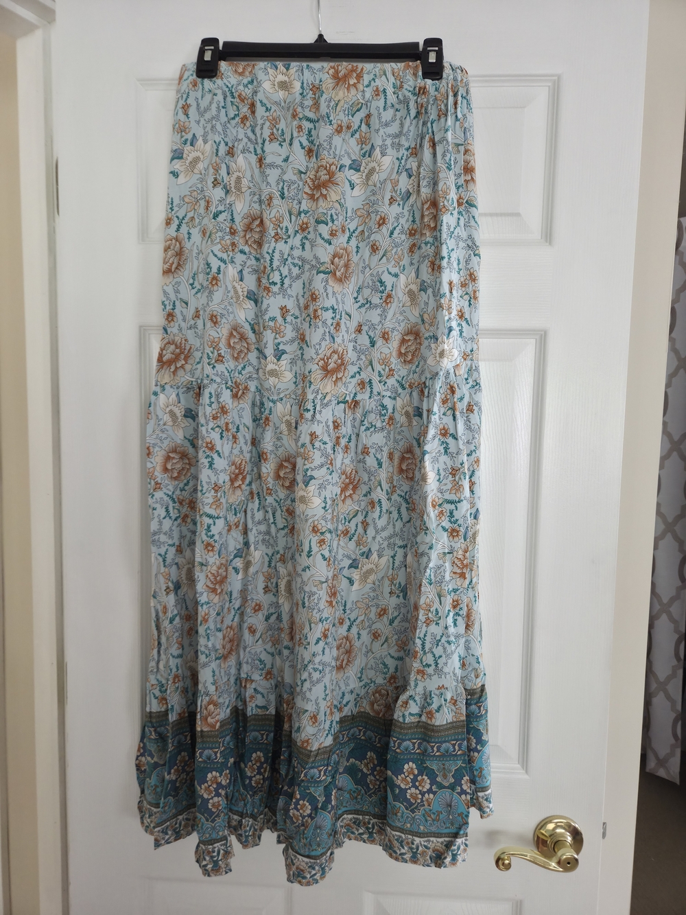 Floral Tiered Maxi Skirt - Light Blue & Teal Xl Fits Like Large - Picture 4 of 7